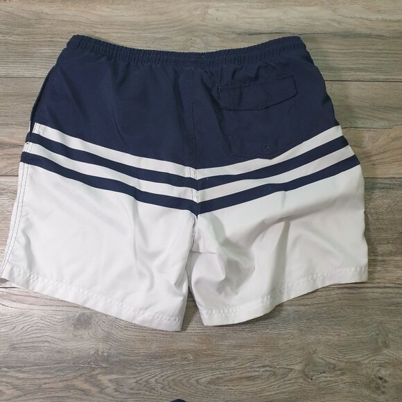 Club Room Men Swim Trunks Navy White Striped Quick Dry Size L Elastic 34' Waist - Picture 5 of 6